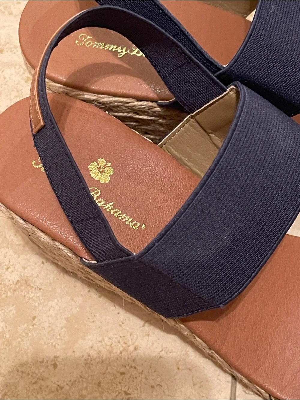 NWOT Tommy Bahama elastic band navy wedge espadrilles in size 10